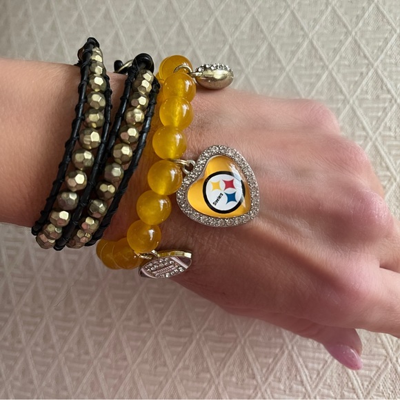 Pittsburgh Steelers Beaded Charm Bracelet + Silpada wrap bracelet - Picture 3 of 11